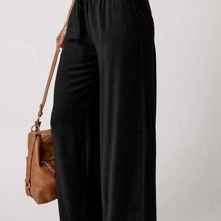 Kenzie Drawstring Elastic Waist Casual Wide Leg Pants-2