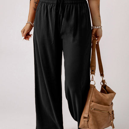 Kenzie Drawstring Elastic Waist Casual Wide Leg Pants-0