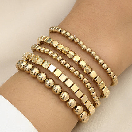 Gold Cube Beaded 5 Pcs Bracelet-0