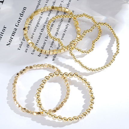 Gold Cube Beaded 5 Pcs Bracelet-1