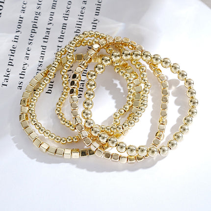 Gold Cube Beaded 5 Pcs Bracelet-2