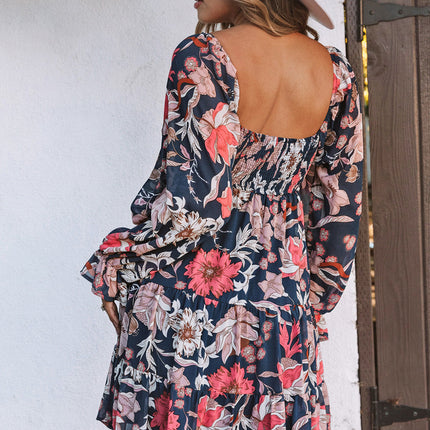 Tessa Floral Tiered Long Puff Sleeve Mini Dress-1
