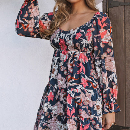 Tessa Floral Tiered Long Puff Sleeve Mini Dress-2