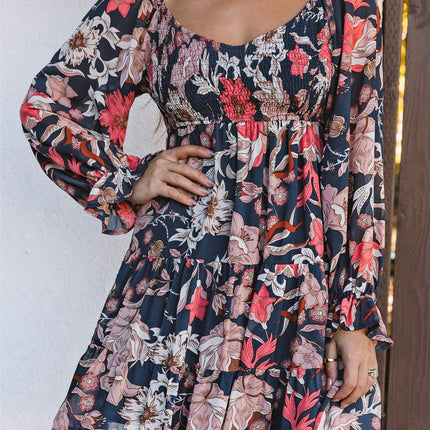 Tessa Floral Tiered Long Puff Sleeve Mini Dress-0