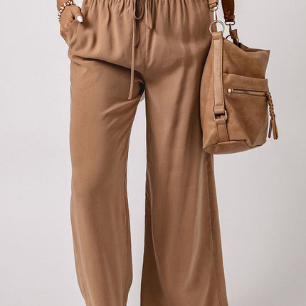 Kenzie Drawstring Elastic Waist Casual Wide Leg Pants-5