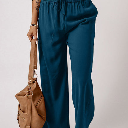 Kenzie Drawstring Elastic Waist Casual Wide Leg Pants-4