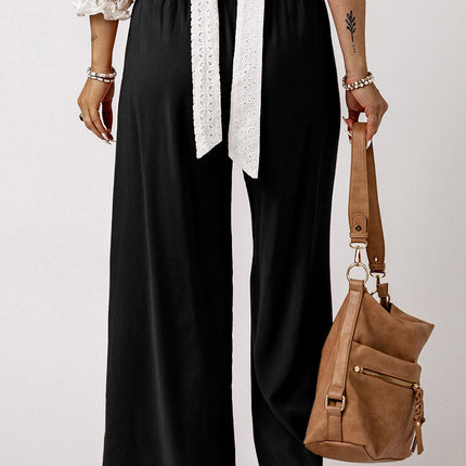 Kenzie Drawstring Elastic Waist Casual Wide Leg Pants-1